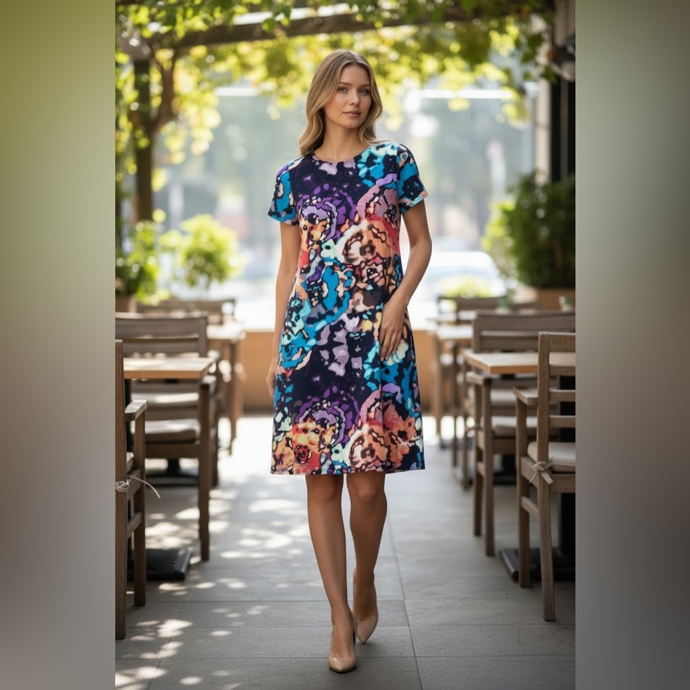 GOLD BY GILES SILK Psychedelic Rose Sheath Dress